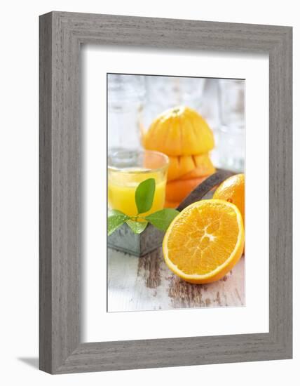 Fresh Pressed Orange Juice and Oranges-Jana Ihle-Framed Photographic Print