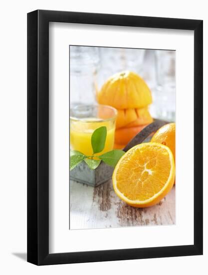 Fresh Pressed Orange Juice and Oranges-Jana Ihle-Framed Photographic Print