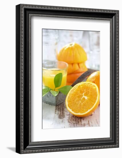 Fresh Pressed Orange Juice and Oranges-Jana Ihle-Framed Photographic Print