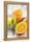 Fresh Pressed Orange Juice and Oranges-Jana Ihle-Framed Premier Image Canvas