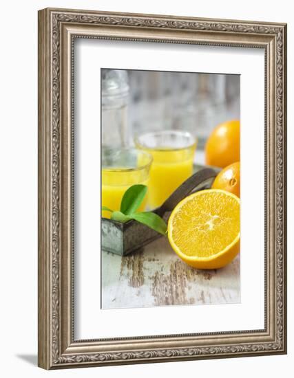 Fresh Pressed Orange Juice and Oranges-Jana Ihle-Framed Photographic Print