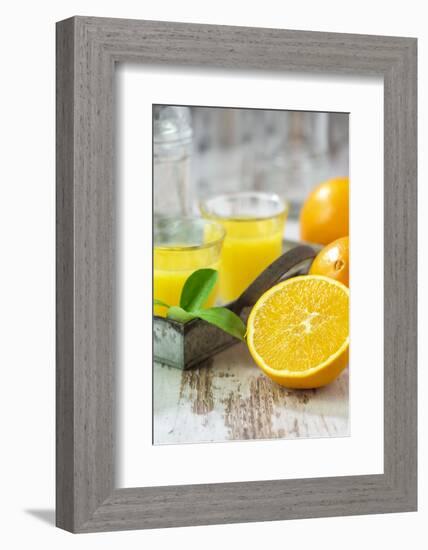 Fresh Pressed Orange Juice and Oranges-Jana Ihle-Framed Photographic Print