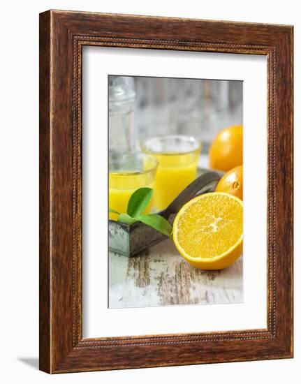 Fresh Pressed Orange Juice and Oranges-Jana Ihle-Framed Photographic Print