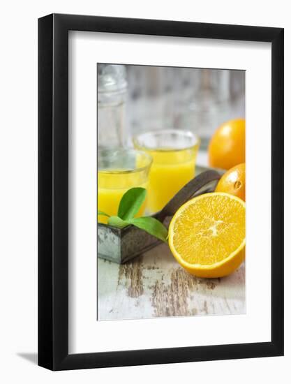 Fresh Pressed Orange Juice and Oranges-Jana Ihle-Framed Photographic Print