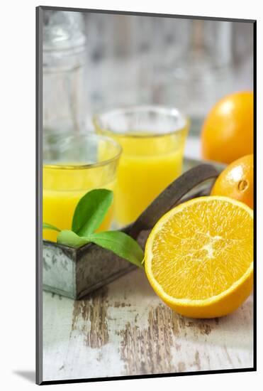 Fresh Pressed Orange Juice and Oranges-Jana Ihle-Mounted Photographic Print