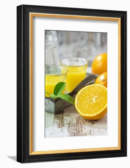 Fresh Pressed Orange Juice and Oranges-Jana Ihle-Framed Photographic Print