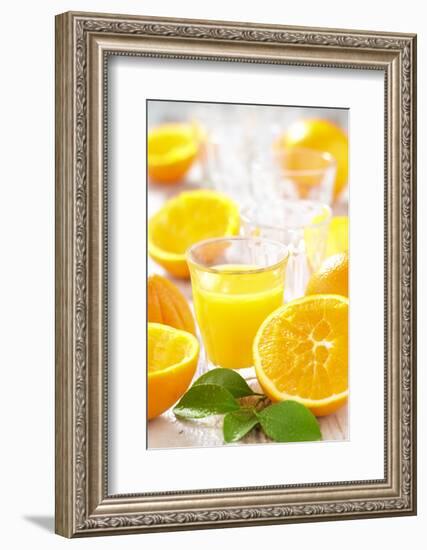 Fresh Pressed Orange Juice and Oranges-Jana Ihle-Framed Photographic Print