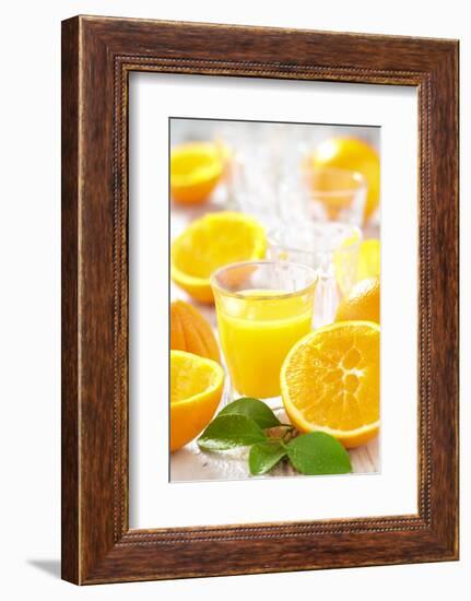 Fresh Pressed Orange Juice and Oranges-Jana Ihle-Framed Photographic Print