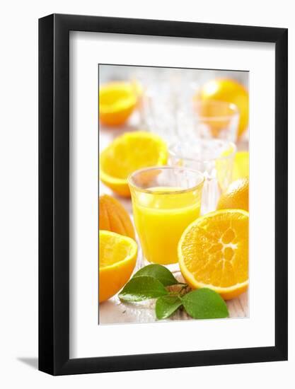Fresh Pressed Orange Juice and Oranges-Jana Ihle-Framed Photographic Print