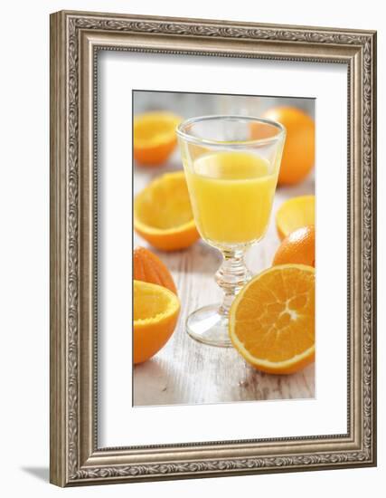 Fresh Pressed Orange Juice and Oranges-Jana Ihle-Framed Photographic Print