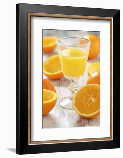 Fresh Pressed Orange Juice and Oranges-Jana Ihle-Framed Photographic Print