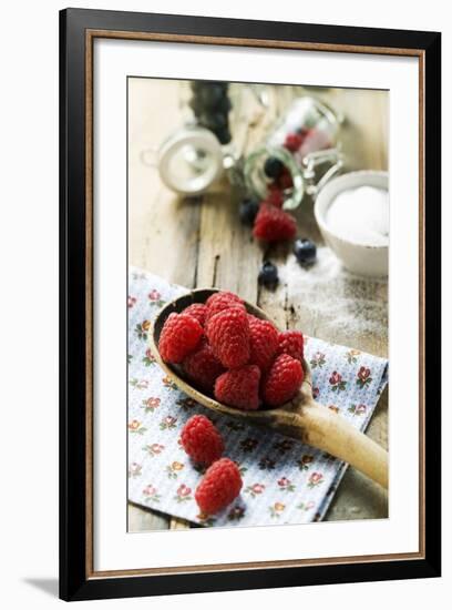 Fresh Raspberries on a Wooden Spoon-Foodcollection-Framed Photographic Print