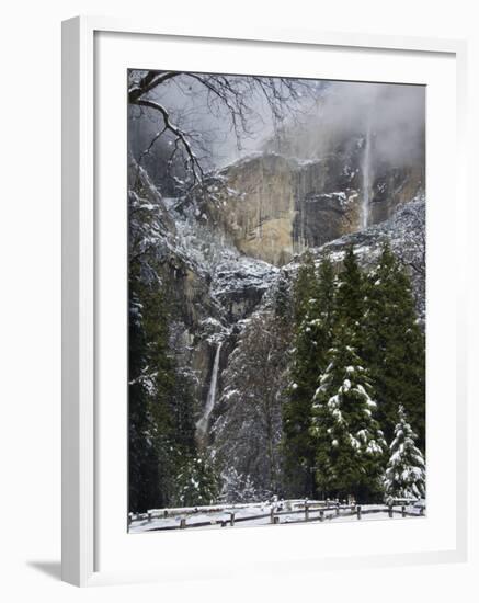 Fresh Snow Fall on Yosemite Falls, Yosemite Valley, Yosemite National Park, California, USA-Kober Christian-Framed Photographic Print