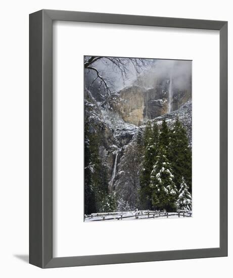 Fresh Snow Fall on Yosemite Falls, Yosemite Valley, Yosemite National Park, California, USA-Kober Christian-Framed Photographic Print