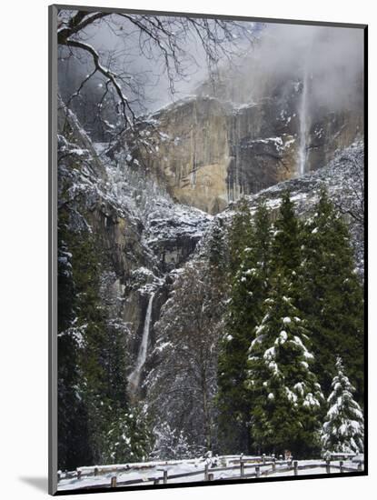 Fresh Snow Fall on Yosemite Falls, Yosemite Valley, Yosemite National Park, California, USA-Kober Christian-Mounted Photographic Print