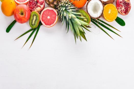 Fresh Tropical Fruits. Pineapple, Coconut, Kiwi, Orange, Pomegranate,  Grapefruit. on a Wooden Backg' Photographic Print - Nataliia Mysak | Art.com