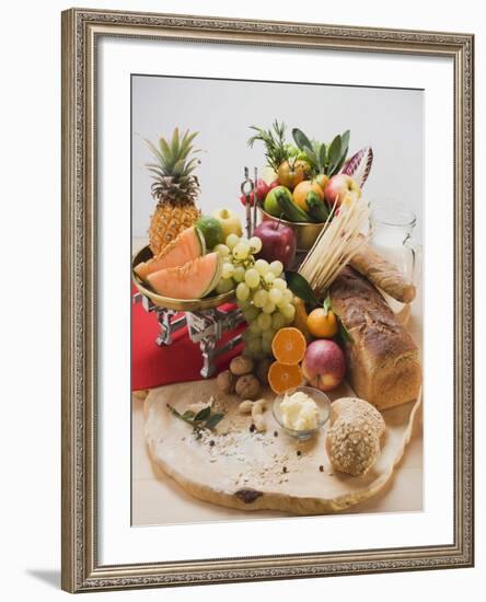 Fresh Vegetables, Fruit, Butter, Nuts and Wholemeal Bread-Foodcollection-Framed Photographic Print