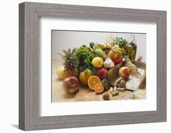 Fresh Vegetables, Fruit, Nuts, Flour, Cheese and Olive Oil-Foodcollection-Framed Photographic Print