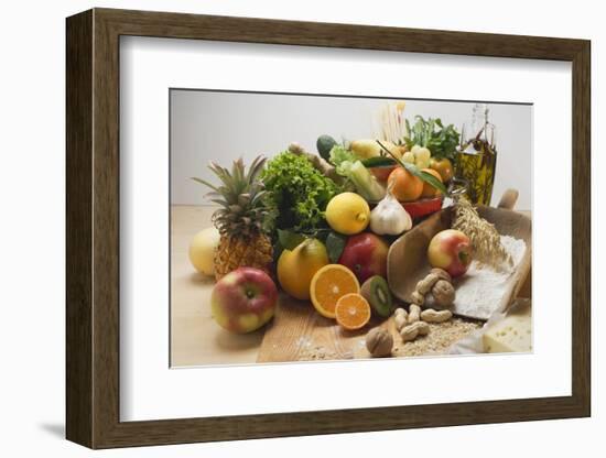 Fresh Vegetables, Fruit, Nuts, Flour, Cheese and Olive Oil-Foodcollection-Framed Photographic Print