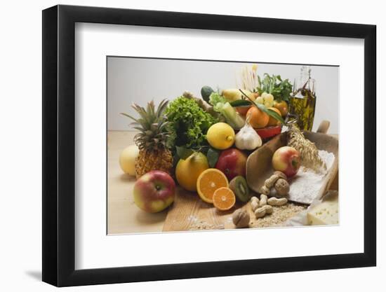 Fresh Vegetables, Fruit, Nuts, Flour, Cheese and Olive Oil-Foodcollection-Framed Photographic Print