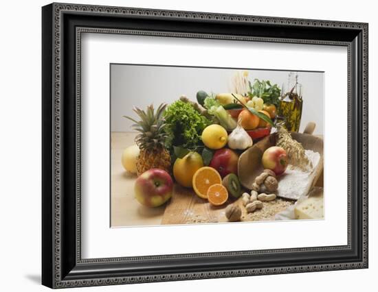 Fresh Vegetables, Fruit, Nuts, Flour, Cheese and Olive Oil-Foodcollection-Framed Photographic Print