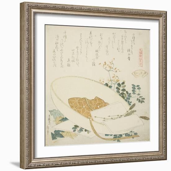 Freshly-Picked Flowers in a Travelers Hat, Illustration for the Thousand-Grasses Shell, 1821-Katsushika Hokusai-Framed Giclee Print