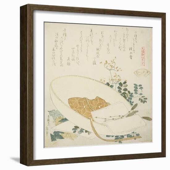 Freshly-Picked Flowers in a Travelers Hat, Illustration for the Thousand-Grasses Shell, 1821-Katsushika Hokusai-Framed Giclee Print