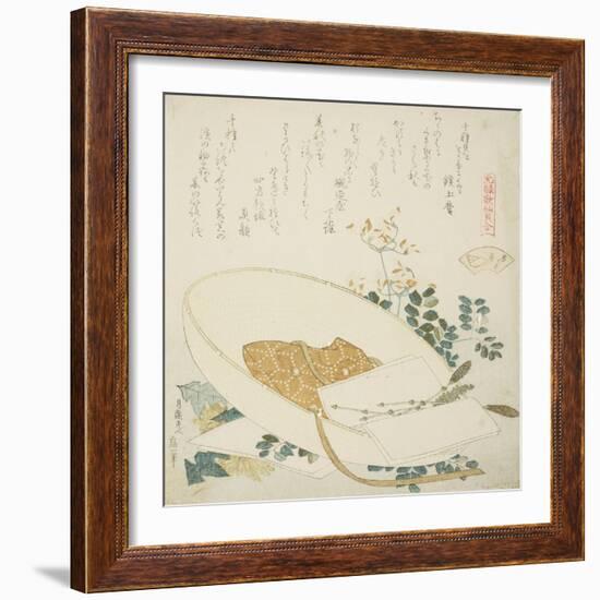 Freshly-Picked Flowers in a Travelers Hat, Illustration for the Thousand-Grasses Shell, 1821-Katsushika Hokusai-Framed Giclee Print