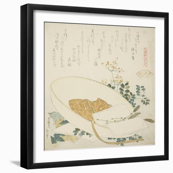 Freshly-Picked Flowers in a Travelers Hat, Illustration for the Thousand-Grasses Shell, 1821-Katsushika Hokusai-Framed Giclee Print