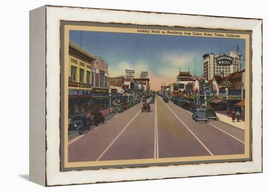 Fresno, CA View - North on Broadway from Tulare St.-Lantern Press-Framed Stretched Canvas