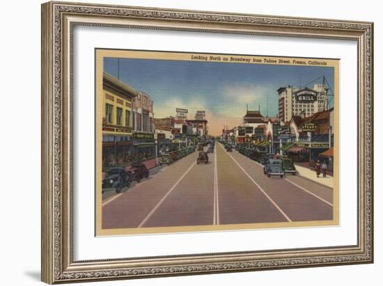 Fresno, CA View - North on Broadway from Tulare St.-Lantern Press-Framed Art Print