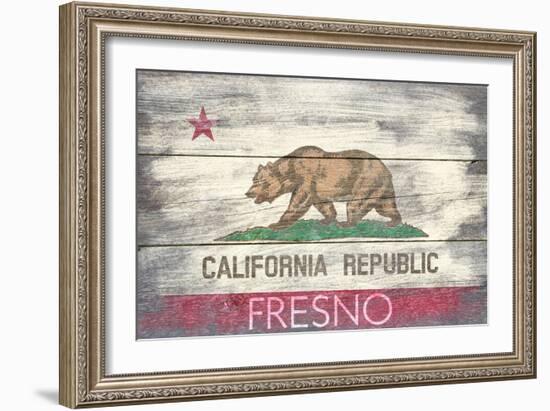 Fresno, California - Barnwood State Flag-Lantern Press-Framed Art Print