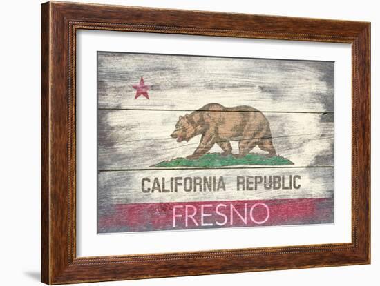 Fresno, California - Barnwood State Flag-Lantern Press-Framed Art Print