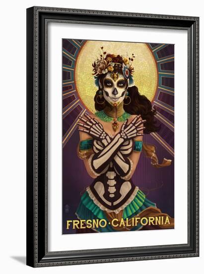 Fresno, California - Day of the Dead Crossbones-Lantern Press-Framed Art Print