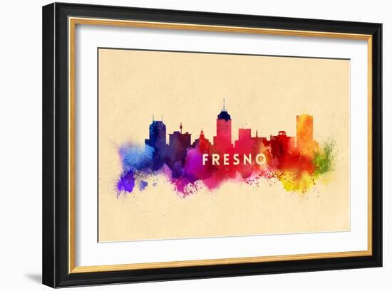 Fresno, California - Skyline Abstract-Lantern Press-Framed Art Print