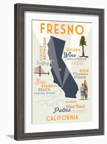 Fresno, California - Typography and Icons-Lantern Press-Framed Art Print