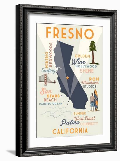 Fresno, California - Typography and Icons-Lantern Press-Framed Art Print