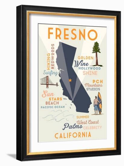 Fresno, California - Typography and Icons-Lantern Press-Framed Art Print