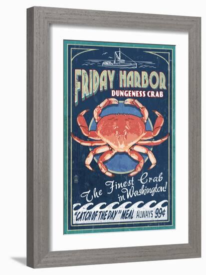 Friday Harbor, San Juan Island, WA - Dungeness Crab Vintage Sign-Lantern Press-Framed Art Print