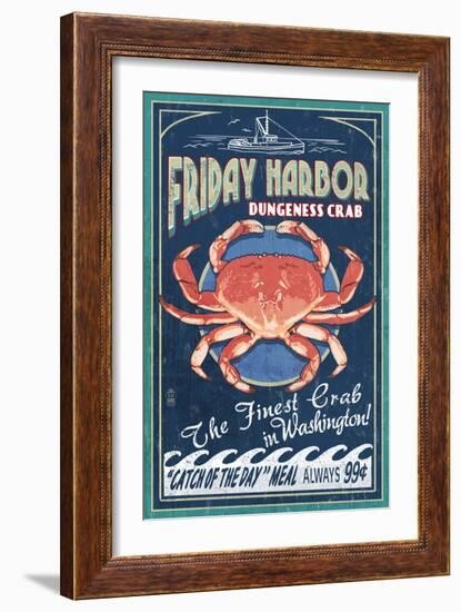 Friday Harbor, San Juan Island, WA - Dungeness Crab Vintage Sign-Lantern Press-Framed Art Print