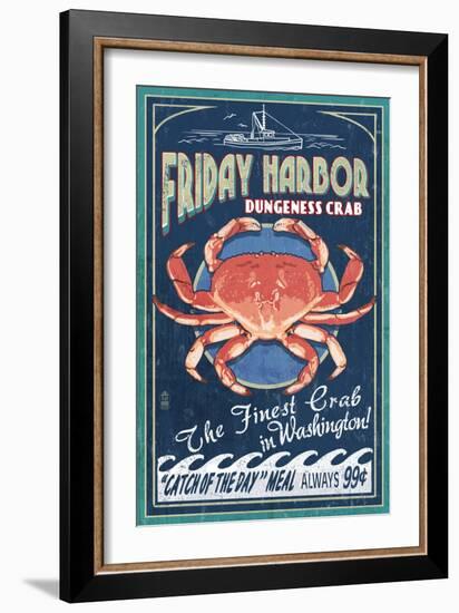 Friday Harbor, San Juan Island, WA - Dungeness Crab Vintage Sign-Lantern Press-Framed Art Print