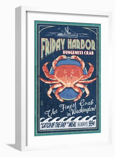 Friday Harbor, San Juan Island, WA - Dungeness Crab Vintage Sign-Lantern Press-Framed Art Print