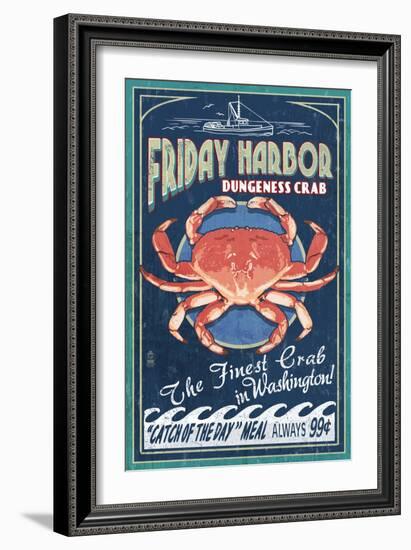 Friday Harbor, San Juan Island, WA - Dungeness Crab Vintage Sign-Lantern Press-Framed Art Print