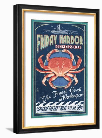 Friday Harbor, San Juan Island, WA - Dungeness Crab Vintage Sign-Lantern Press-Framed Art Print