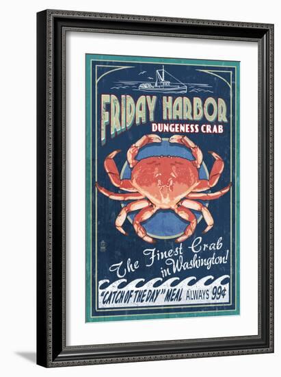 Friday Harbor, San Juan Island, WA - Dungeness Crab Vintage Sign-Lantern Press-Framed Premium Giclee Print