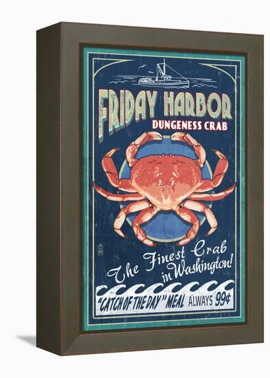 Friday Harbor, San Juan Island, WA - Dungeness Crab Vintage Sign-Lantern Press-Framed Stretched Canvas