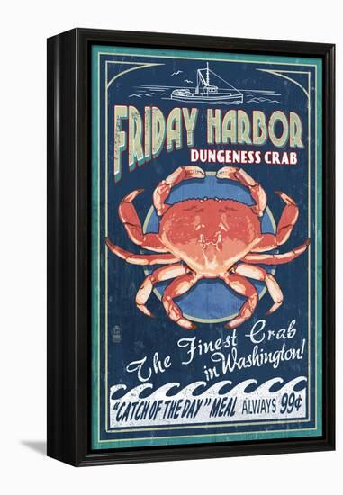 Friday Harbor, San Juan Island, WA - Dungeness Crab Vintage Sign-Lantern Press-Framed Stretched Canvas