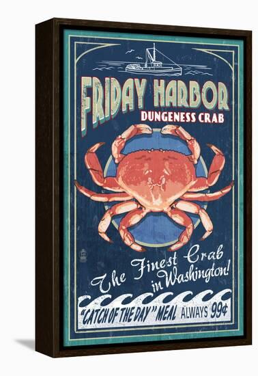 Friday Harbor, San Juan Island, WA - Dungeness Crab Vintage Sign-Lantern Press-Framed Stretched Canvas