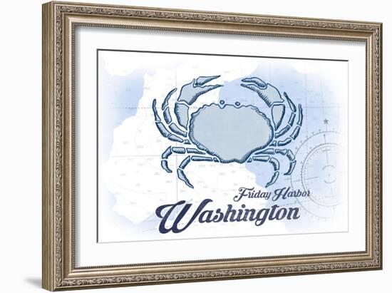 Friday Harbor, Washington - Crab - Blue - Coastal Icon-Lantern Press-Framed Premium Giclee Print