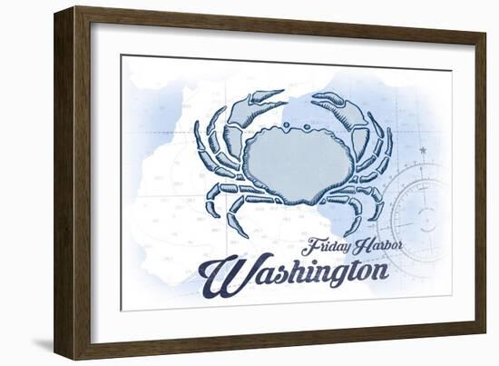 Friday Harbor, Washington - Crab - Blue - Coastal Icon-Lantern Press-Framed Premium Giclee Print